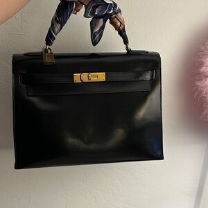 Hermes Kelly 28 Sellier Box Leather Noir GHW